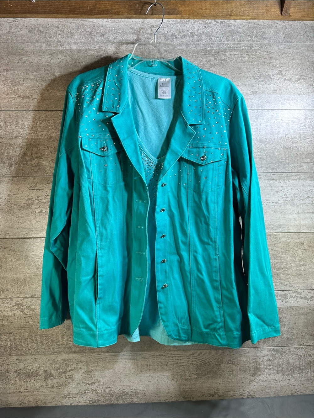 VTG Avon Turquoise 2-Piece Rhinestone Jacket & Tank Set 3X